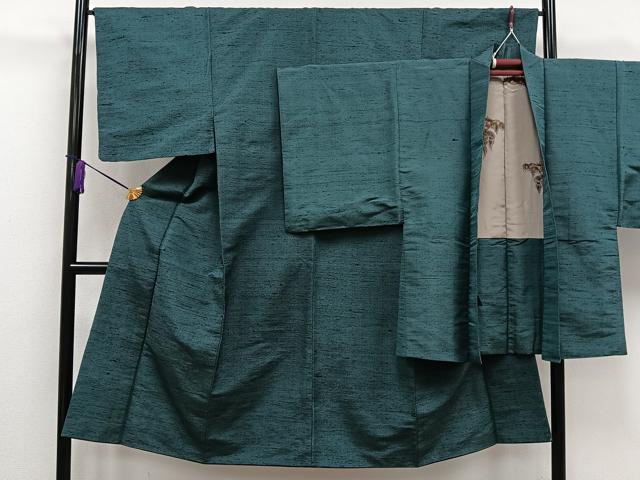 平和屋着物■男性 紬 アンサンブル 納戸色 正絹 逸品 CAAS6166kb