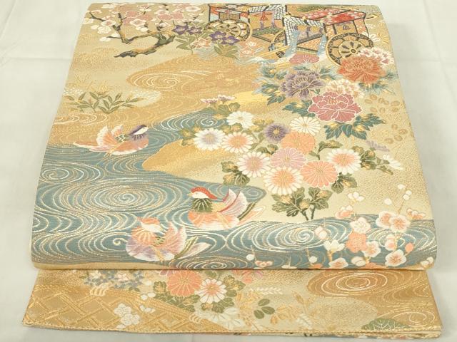 平和屋着物◎六通柄袋帯 唐織 王朝絵巻文様 金糸 正絹 逸品 DABA5795qp
