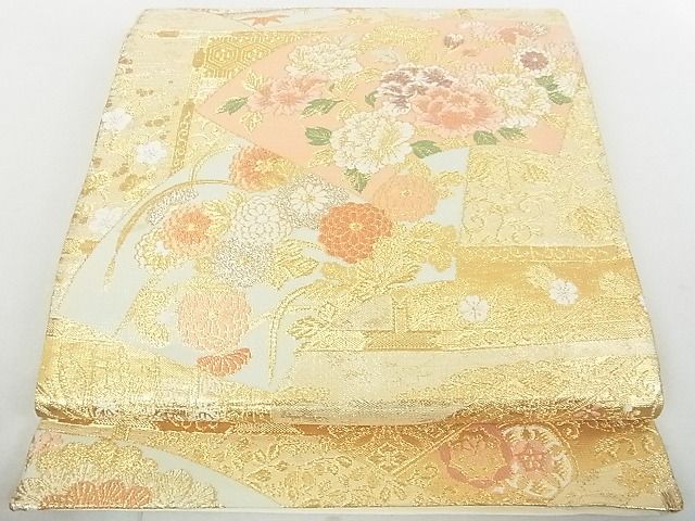 平和屋着物■六通柄袋帯 扇面花文 金銀糸 逸品 DAAE8239sa