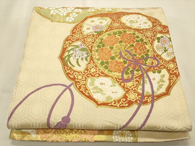 平和屋着物◎六通柄袋帯 鏡裏草花文 金糸 逸品 CAAI9608qe