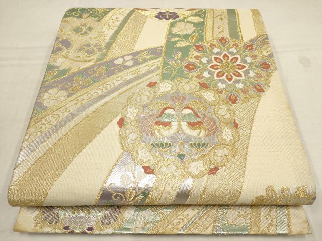 平和屋着物▼六通柄袋帯　花鳥唐草文　金糸　正絹　逸品　AAAZ4316wj