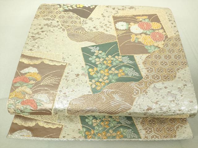 Rakuten - 平和屋着物◎六通柄袋帯　唐織　色紙重ね草花文　金銀糸　正絹　逸品　DAAJ2699mz