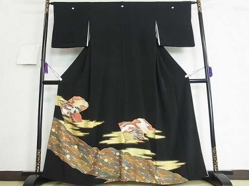 平和屋着物■豪華黒留袖 駒刺繍 舞扇飛鶴文 金彩 逸品 DAAC3861mz 平和屋着物■豪華黒留袖 駒刺繍 舞扇飛鶴文 金彩 逸品 DAAC3861mz