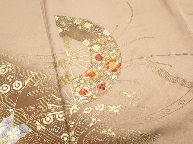平和屋着物▼訪問着　刺繍　扇面花文　暈し染め　金彩　正絹　逸品　CAAY0612th