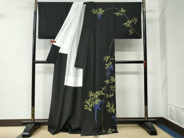 平和屋着物●染色作家　寺島利男　訪問着　南天文　黒地　正絹　逸品　未使用　CABC7111yc - 2