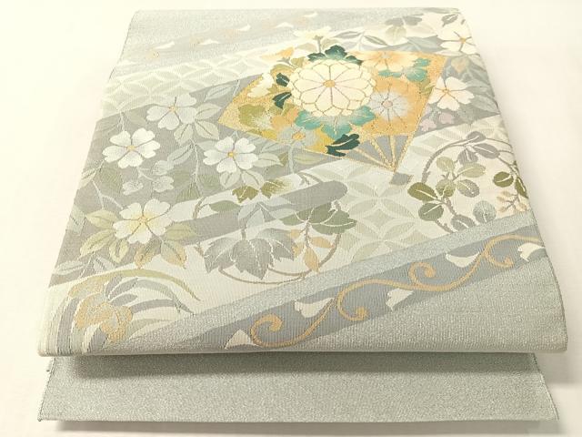 平和屋着物●爪掻き本綴れ　八寸名古屋帯　扇面花文　金銀糸　正絹　逸品　CABL6305vp