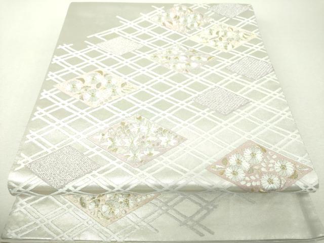 平和屋着物▼太鼓柄袋帯 総刺繍 花菱文 金銀糸 引箔 正絹 逸品 DABI6452ps