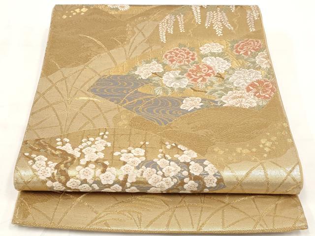 平和屋着物◎六通柄袋帯 唐織 地紙吉祥花文 金糸 正絹 逸品 AAAR2679st