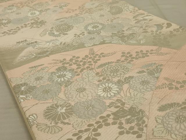 平和屋着物◎六通柄袋帯　草花文　銀糸　正絹　逸品　AAAW5531ou