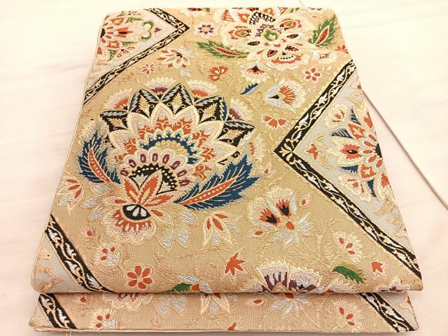 平和屋着物◎六通柄袋帯　唐織　更紗花文　金銀糸　正絹　逸品　BAAV8471hv