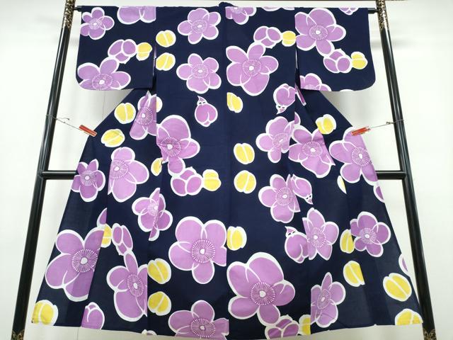 平和屋着物∴夏物　浴衣　舞梅文　手縫い　日本製　綿　逸品　CABE8998ng