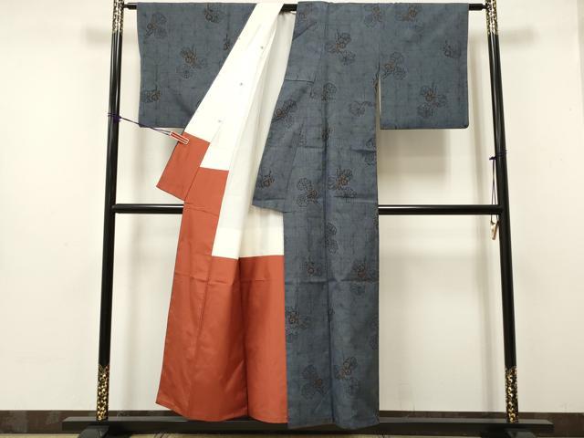 平和屋着物■上質な紬　草花文　正絹　逸品　DAAW8864qa