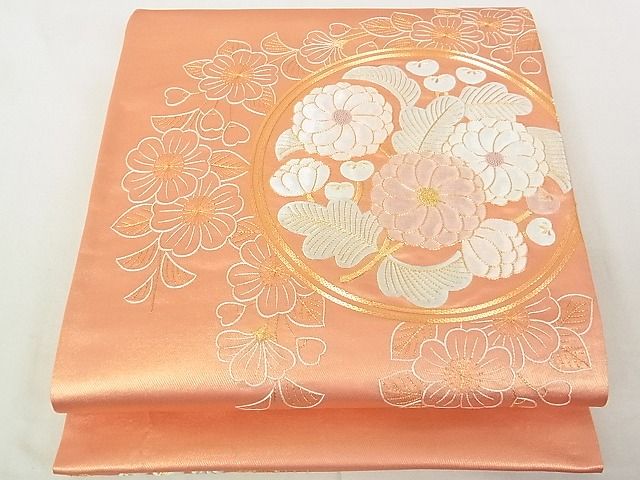 平和屋着物◎太鼓柄袋帯 駒刺繍 総刺繍 草花丸文 金糸 逸品 DAAE8139sa