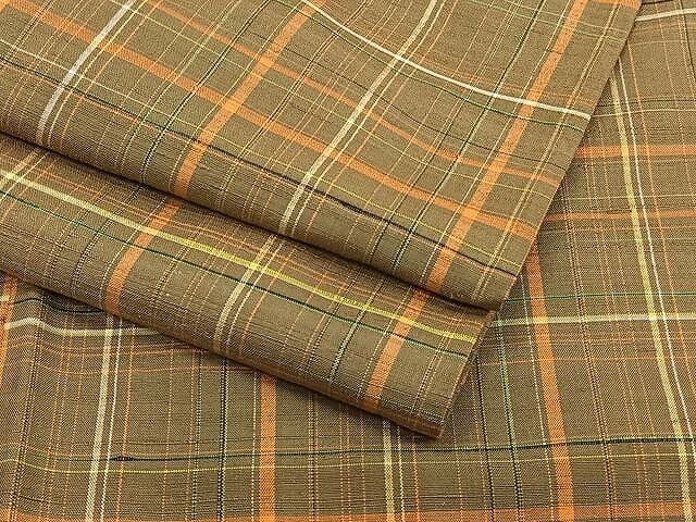 平和屋着物▽上質な紬　単衣　格子柄　正絹　逸品　CAAU3854xi