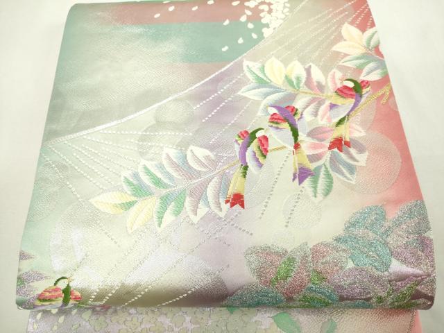 平和屋着物◎六通柄袋帯　唐織　枝葉花鳥文　金銀糸　正絹　逸品　DAAY7771sf