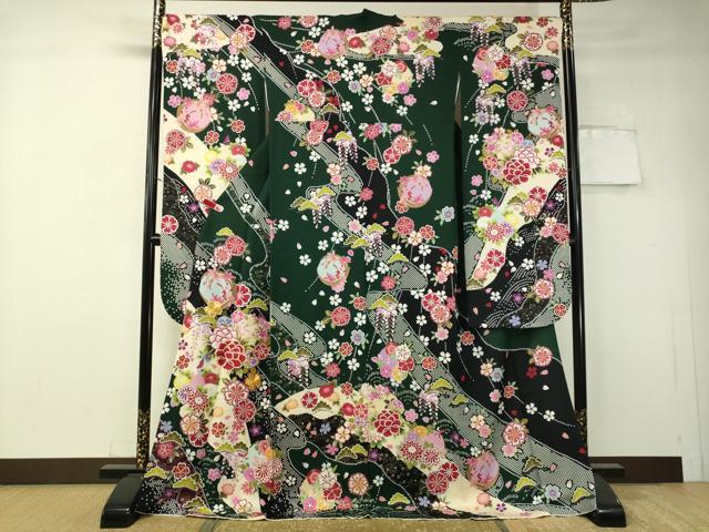 平和屋着物●豪華振袖 駒刺繍 道長花丸文 正絹 逸品 CAAV8402vp