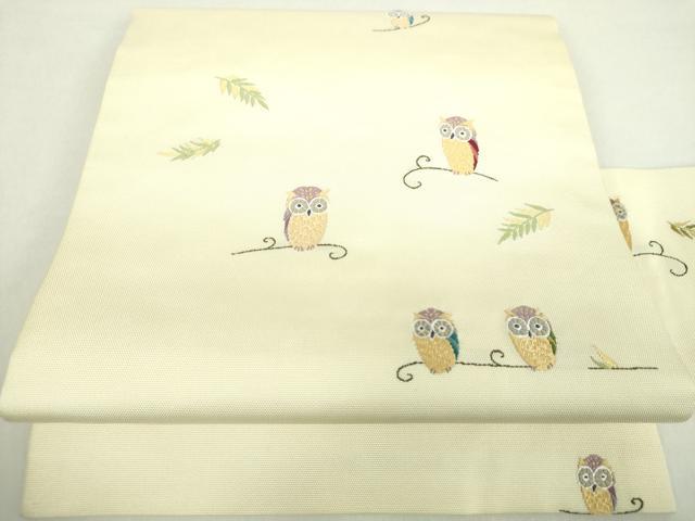 平和屋着物●九寸名古屋帯　唐織　梟　金糸　正絹　逸品　DABA1805ps