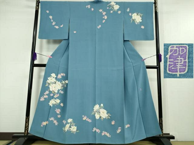 平和屋本店■極上　本加賀友禅作家　奥田勝将　訪問着　花王　ヨットブルー色地　証紙付き　逸品　DZAA5..