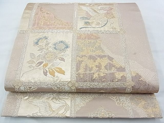 平和屋着物◎六通柄袋帯 唐織 花喰い鳥天井花文 金糸 逸品 BAAF7502wk