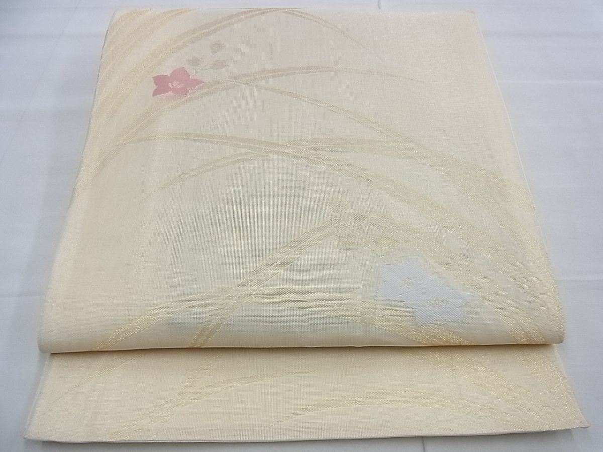 平和屋着物■夏物　六通柄袋帯　草花文　金糸　逸品　BAAF3104du