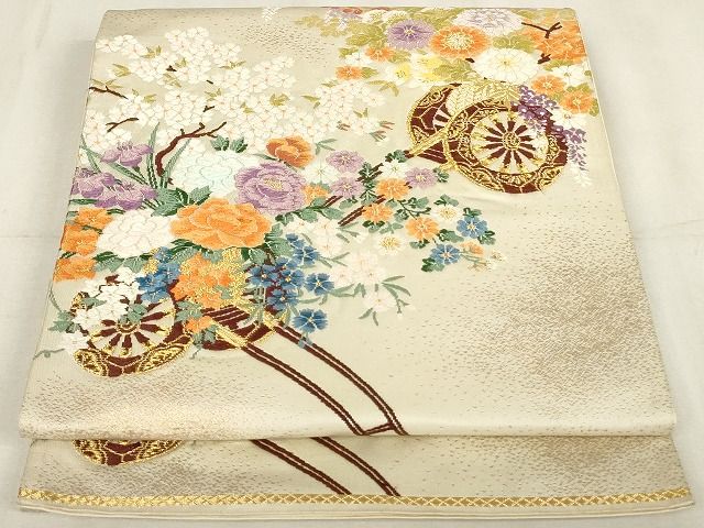 平和屋着物◎六通柄袋帯 唐織 花車文 金糸 正絹 逸品 AAAJ6169Aru