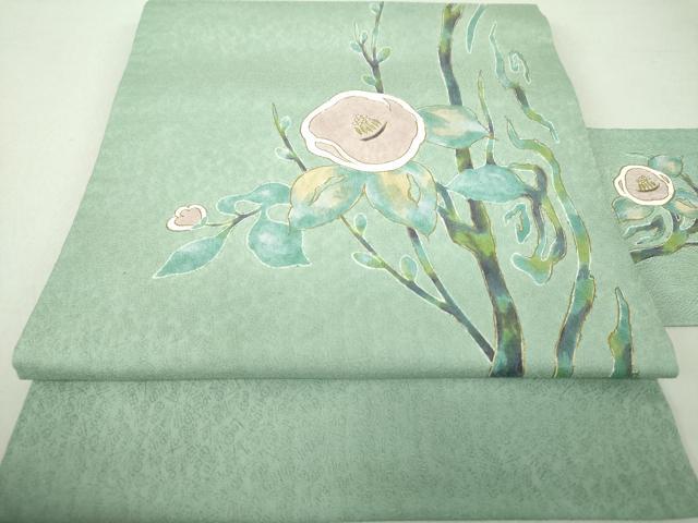 平和屋着物●九寸名古屋帯　作家物　草花文　金彩　正絹　逸品　DAAU5849ps