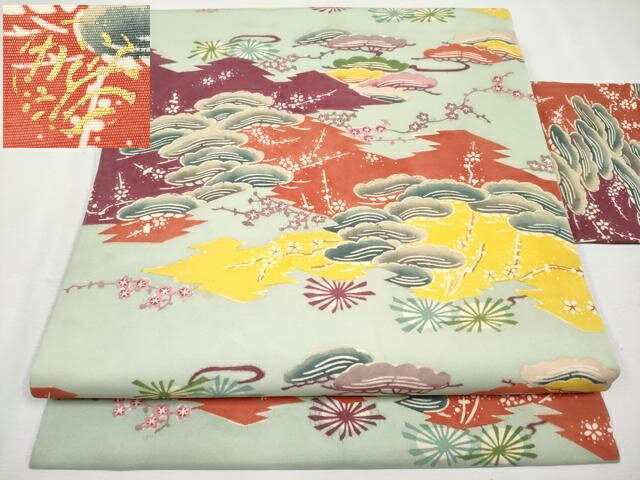 平和屋本店■極上 人間国宝 鎌倉芳太郎 型絵染 琉球紅型 塩瀬 九寸名古屋帯 梅松文 逸品 CYAA1129s5