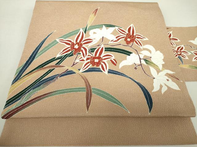 Rakuten - 平和屋着物●九寸名古屋帯　草花文　鬼しぼ縮緬　金彩　正絹　逸品　DAAZ0834ps