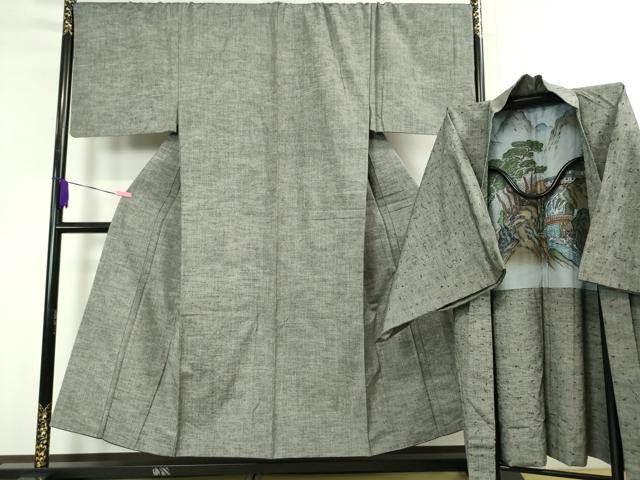 平和屋本店□極上 男性 紬 アンサンブル キングサイズ 濃紺 逸品