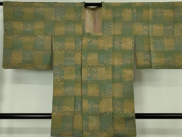 Kimono - 平和屋着物∞極上　道行コート　ロング丈　ふくれ織　市松　向かい鳥花唐草文　逸品　DZAB5121kh6
