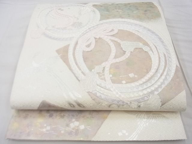 平和屋着物◎六通太鼓柄袋帯　駒刺繍　鳳凰結紐丸文　金銀糸　逸品　BAAF7485wk