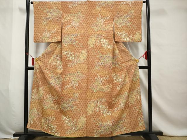 平和屋着物■上質な小紋　流水草花文　正絹　逸品　AABA5088gw