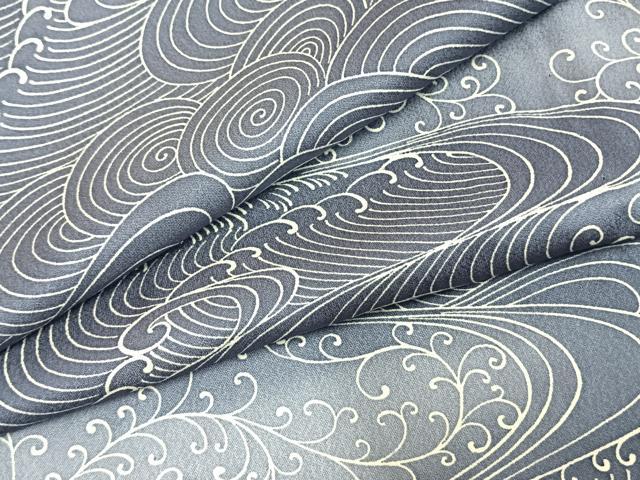 平和屋着物▽上質な小紋　単衣　立波文　正絹　逸品　未使用　AABE5641fy