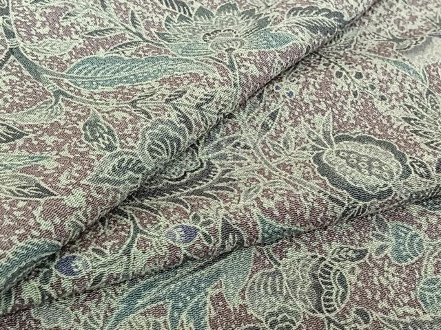 平和屋着物▽上質な小紋　単衣　更紗花鳥文　鬼しぼ縮緬　正絹　逸品　AABF5315jh
