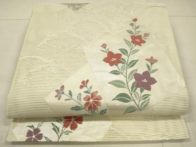 平和屋着物＊夏物　六通柄袋帯　草花文　銀糸　正絹　逸品　DAAT1556cm