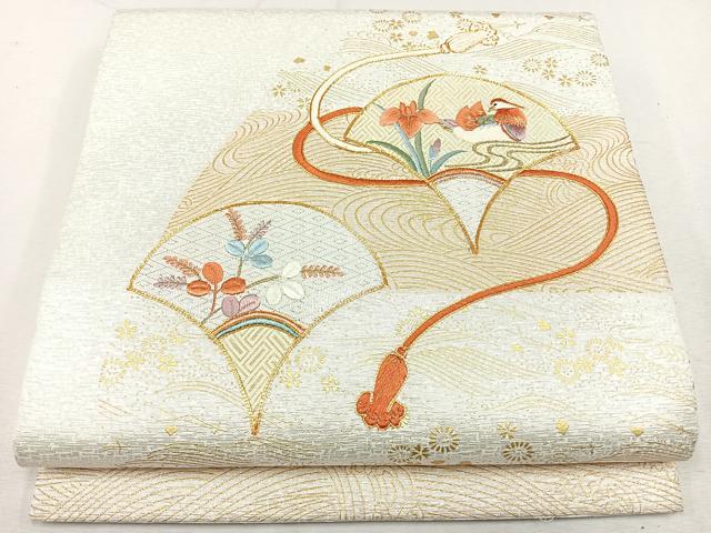 平和屋着物◎九寸開き名古屋帯　駒刺繍　鴛鴦華文　金彩　正絹　逸品　CAAW9652nb