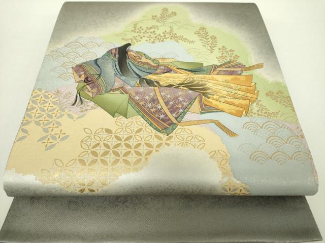 平和屋着物●友禅師・京の名工・伝統工芸士・樽本伊勢蔵　太鼓柄袋帯　手描き　十二単　金銀彩　引箔　やまと誂製　正絹　逸品　DAAY1311ps