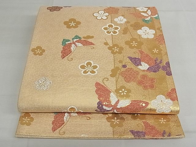 平和屋着物◎佐賀錦　六通柄袋帯　唐織　花蝶文　金銀糸　正絹　逸品　AAAE2116Bfw