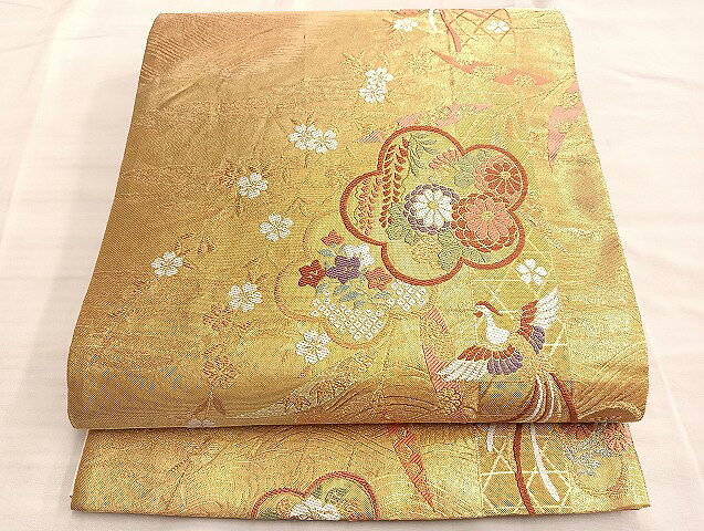 平和屋着物◎六通柄袋帯　唐織　銅&amp;#30409;箔　鳳凰流水草花文　金糸　正絹　逸品　BAAK0988du