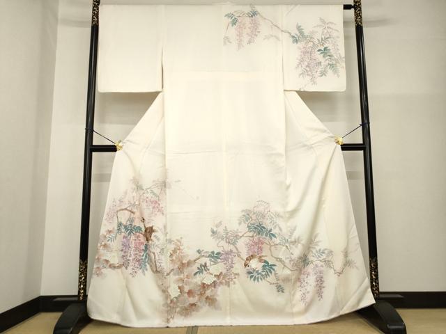 Kimono - 平和屋着物●訪問着　手描き　枝花に雀　正絹　逸品　AABG5820ck
