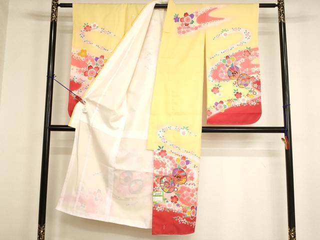 平和屋着物[]七五三　女の子　7歳　祝着　四つ身　桜鼓文　暈し染め　金彩　未使用...