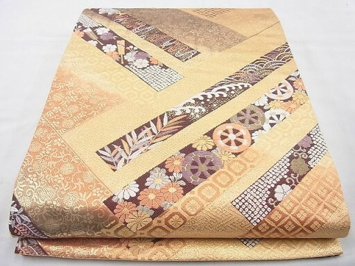 平和屋着物◎西陣の名門織元 いづくら謹製 六通柄袋帯 斜短冊草花文 金糸 逸品 BAAI6871cm 平和屋着物◎西陣の名門織元 いづくら謹製 六通柄袋帯 斜短冊草花文 金糸 逸品 BAAI6871cm