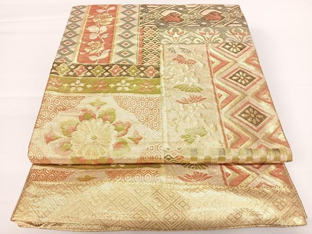 平和屋着物◎佐賀錦　六通柄袋帯　コプト花文　金糸　正絹　逸品　AAAZ8253yx