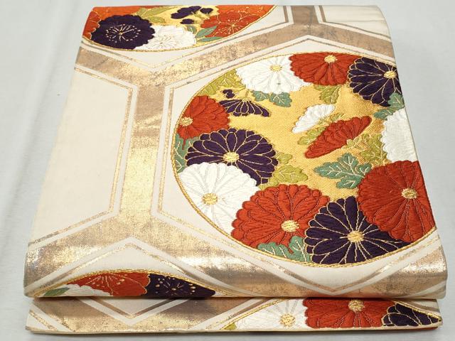 平和屋着物◎六通柄袋帯　唐織　亀甲花丸文　金糸　正絹　逸品　CAAZ4669fb