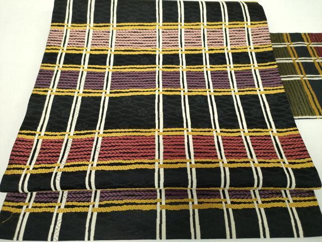 平和屋着物●九寸名古屋帯　唐織　変わり間道　黒地　正絹　逸品　DAAZ0844ps