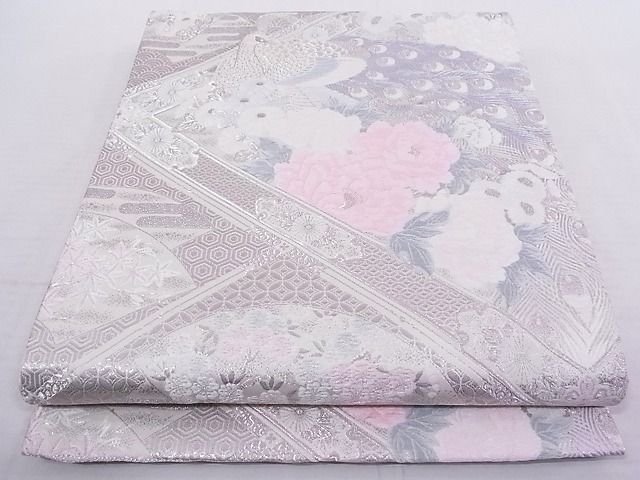 平和屋着物◎六通柄袋帯　唐織　桃山格天　孔雀文　プラチナ箔　正絹　逸品　AAAH2892Ajz