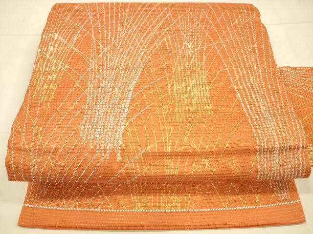 平和屋着物＊夏物　九寸名古屋帯　草葉文　金銀糸　正絹　逸品　DAAS2941cm