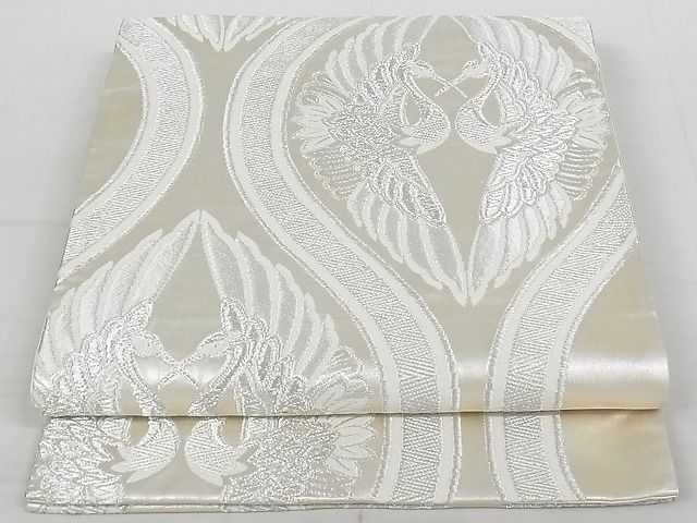 平和屋着物◎六通柄袋帯　立涌双鶴文　銀糸　正絹　逸品　AAAH7867Ast