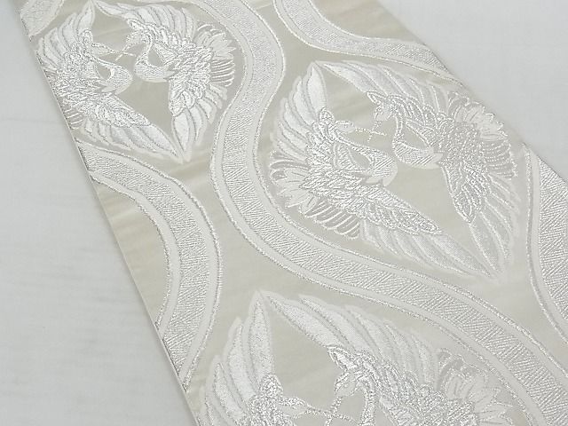 平和屋着物◎六通柄袋帯　立涌双鶴文　銀糸　正絹　逸品　AAAH7867Ast