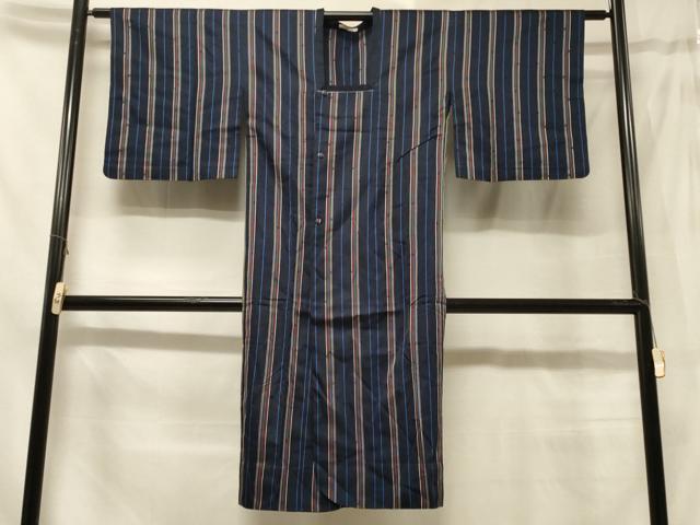 平和屋着物＃道行コート　雨コート　単衣　縞　東急百貨店扱い　ロング丈　正絹　逸品　CABE5359in